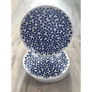6 IKEA Medlem Dark Blue Flower Floral Pattern Salad Plates 9” NEW